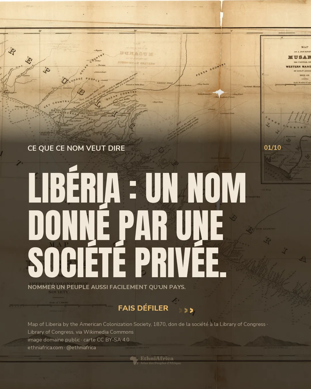 bande verticale d'une carte gravée ancienne, où se lisent en capitales espacées « VEY COUNTRY », « GOLAH COUNTRY » et « CONDOE PEOPLE », au-dessus d'un semis de noms de villages et d'un littoral pointillé