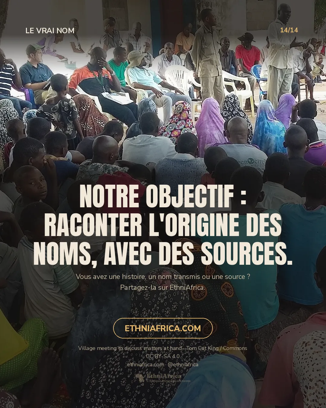 foule assise en plein air à l'ombre d'un arbre, écoutant un orateur debout au fond